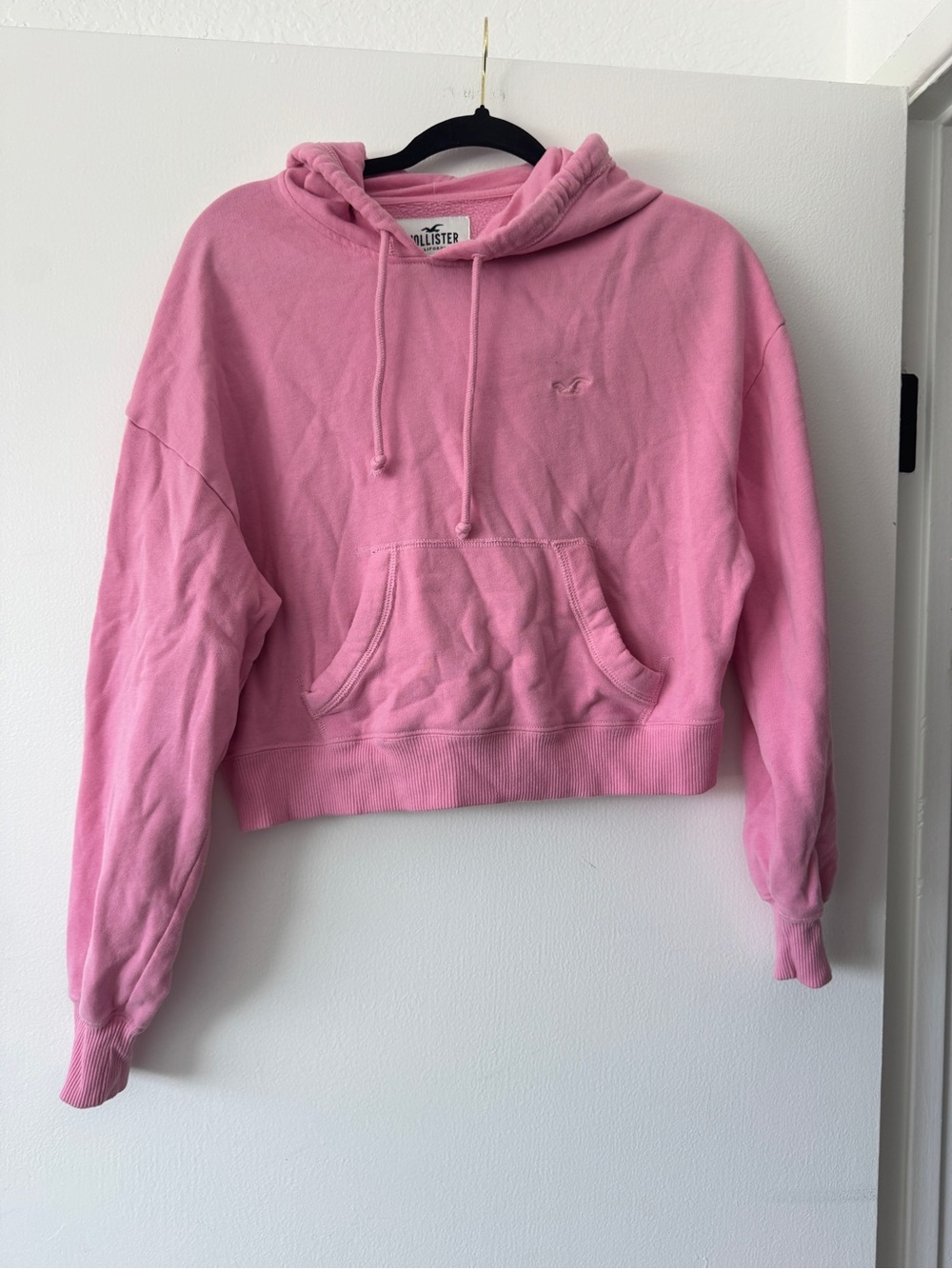 Hollister Pink Cropped Hoodie Sweatshirt | Size Small | Fleece Lined